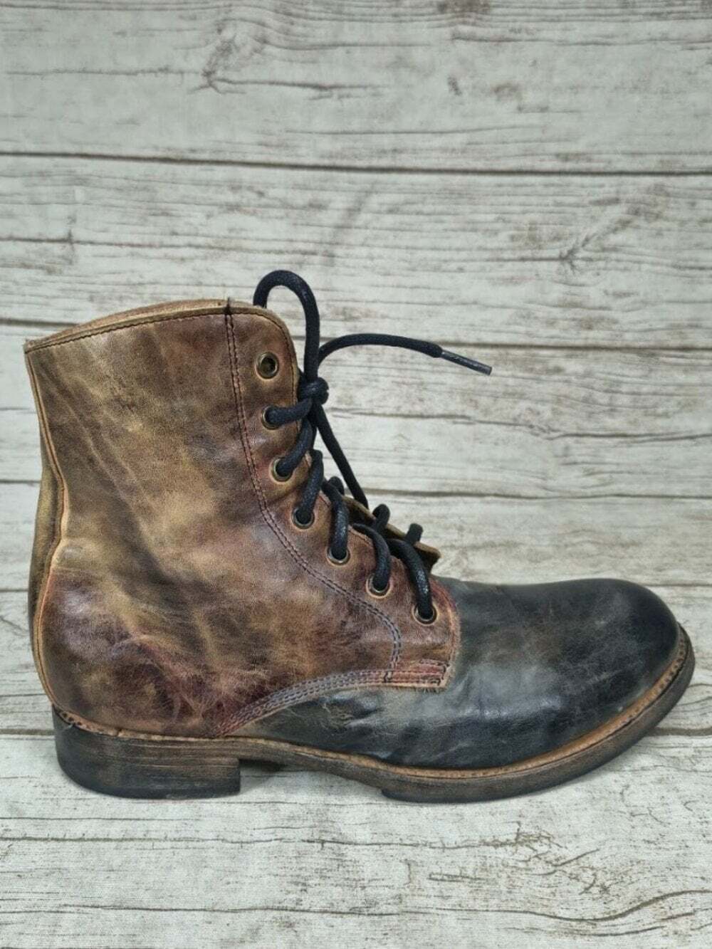 Bed Stu Two Tone Distressed Leather Lace Up Boots 8.5